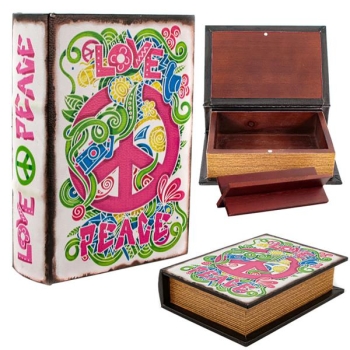 Buchversteck/Stash Book Holzbox "Love & Peace"